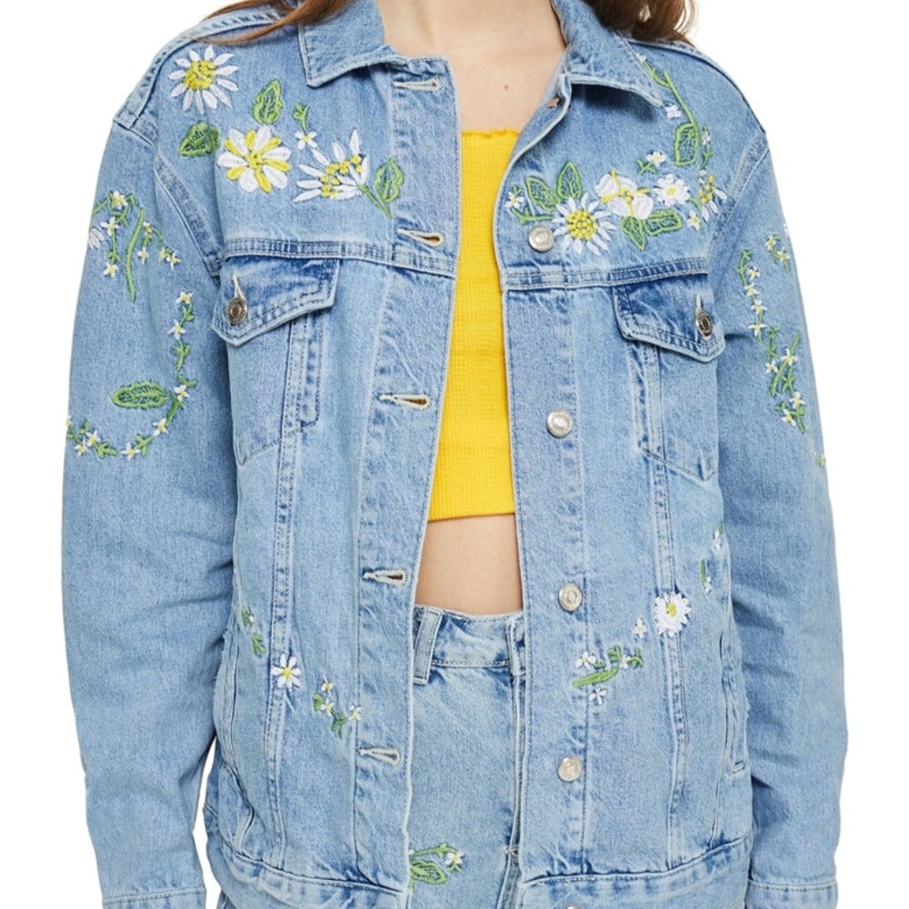 TopShop Love Me Not Embroidered Denim Jacket